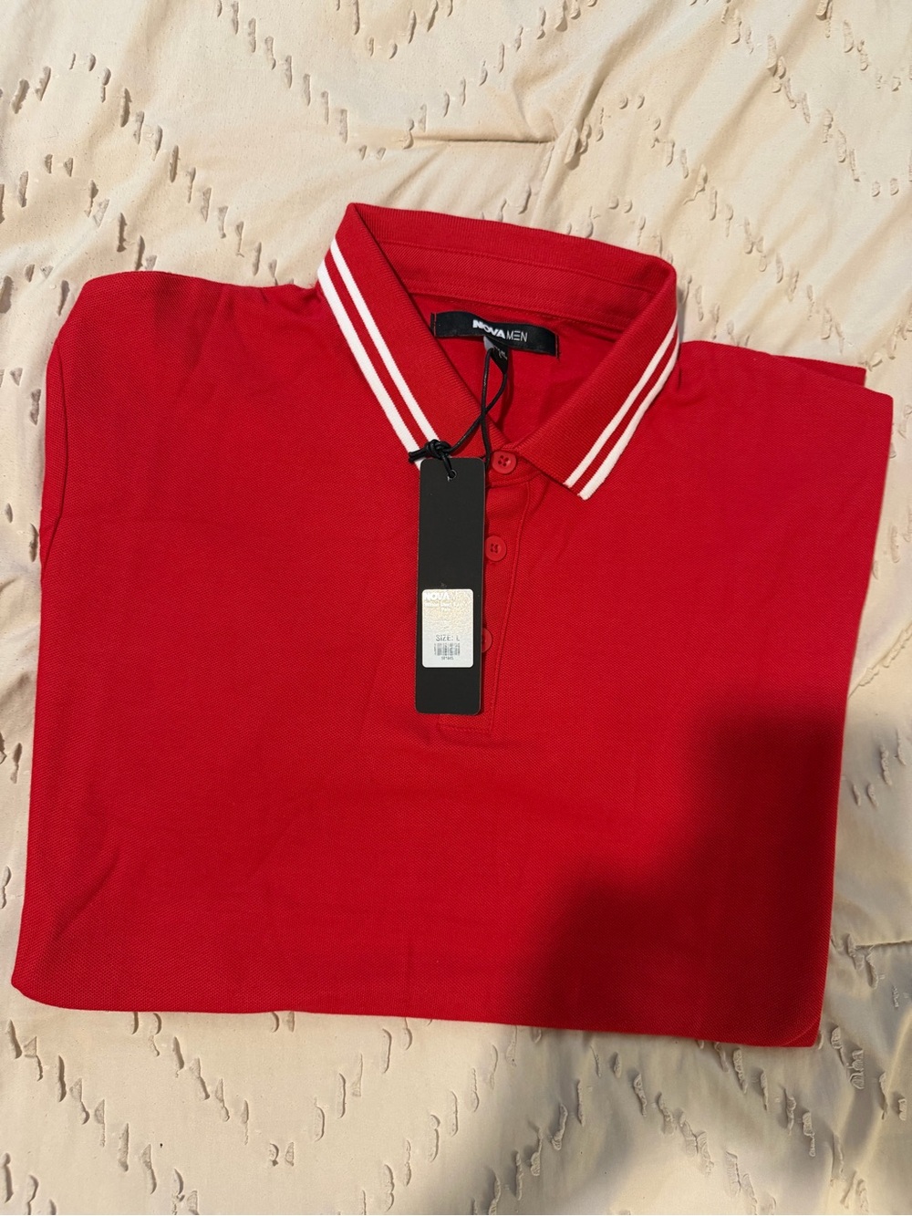 Fashion Nova Red Polo with White Stripe Collar